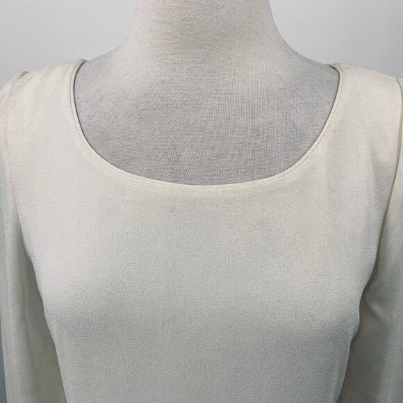 Vintage 80s Fringe Trim Dress Drop Waist Bow Detail Long Sleeves Ivory Womens 10 - Picture 3 of 12